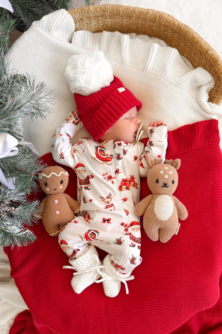 LS Zip Romper - Here Comes Santa Claus