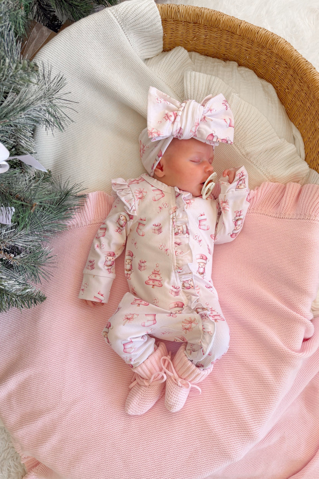 LS Frill Zip Romper - Pink Nutcracker