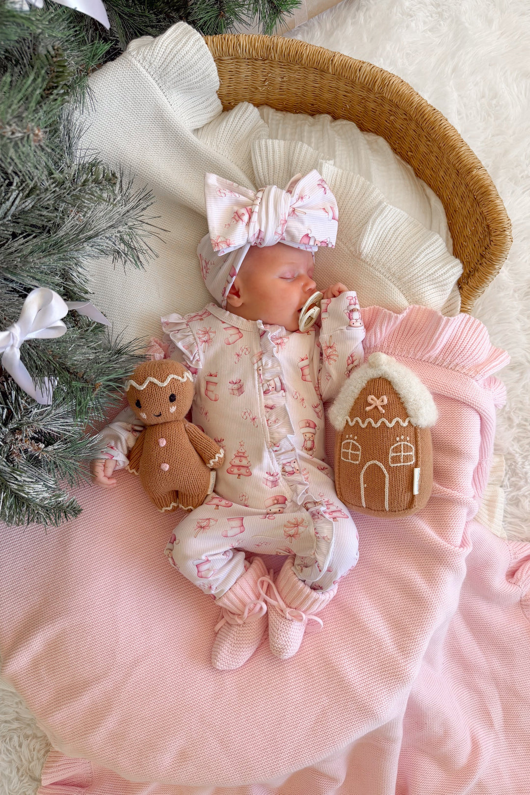 LS Frill Zip Romper - Pink Nutcracker