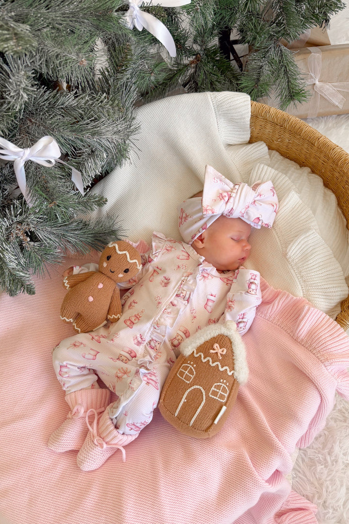 LS Frill Zip Romper - Pink Nutcracker