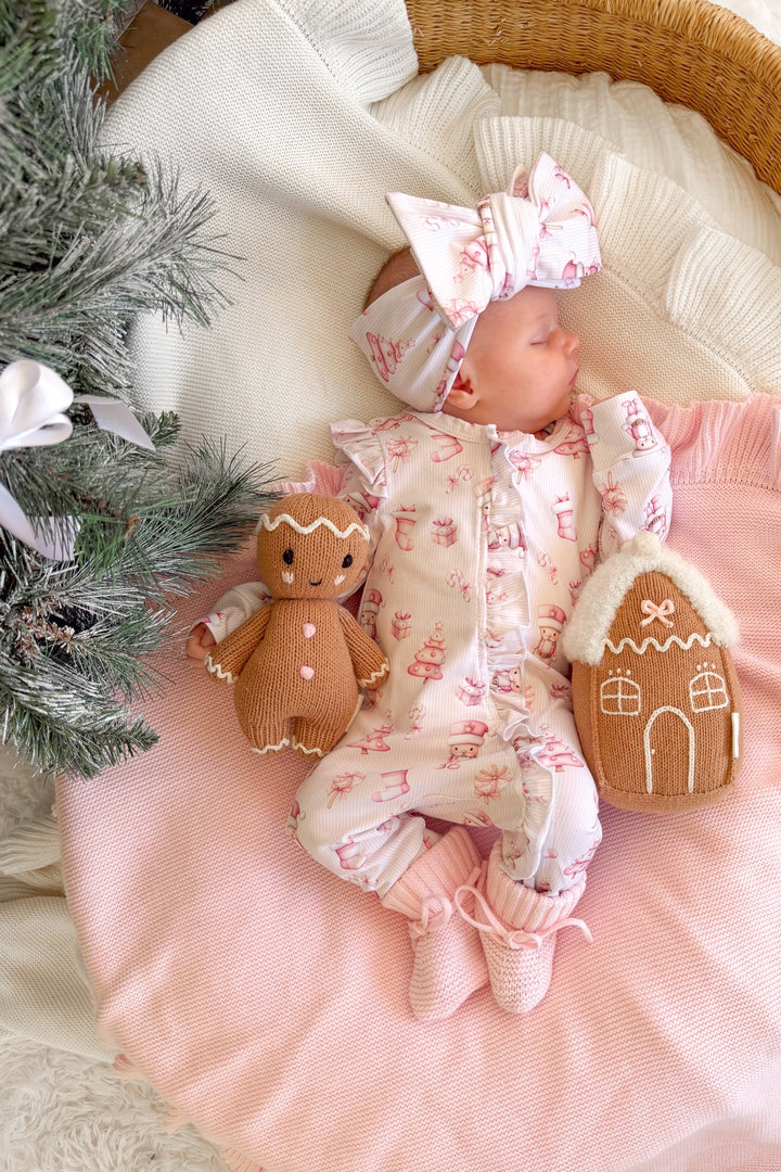 LS Frill Zip Romper - Pink Nutcracker
