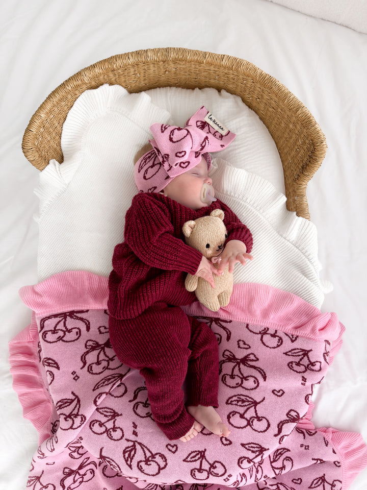 Knitted Sherpa Blanket - Cherries