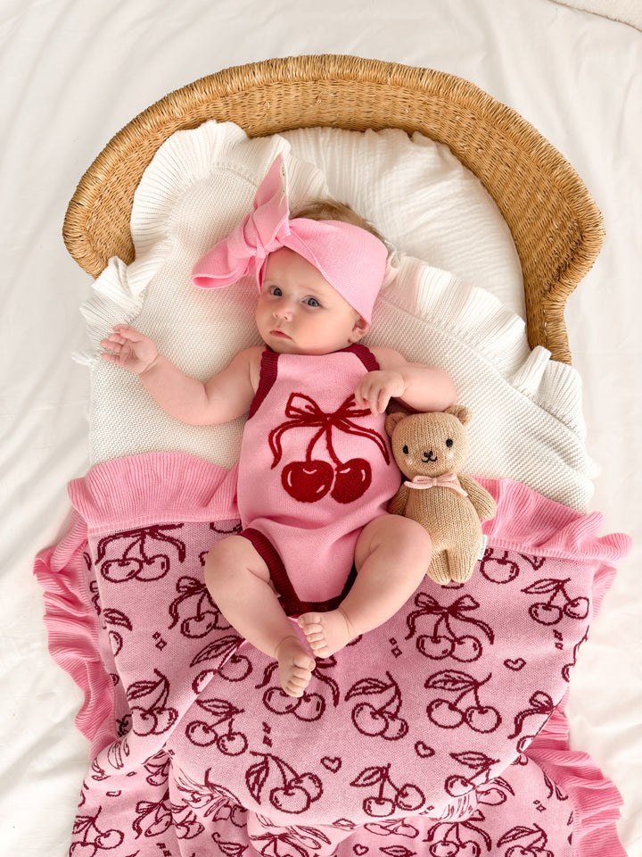 Classic Knitted Romper - Cherries