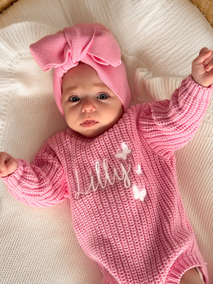 Super Chunky Knit Romper - Peony Pink