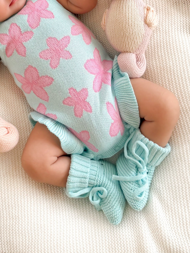Knitted Booties - Aqua