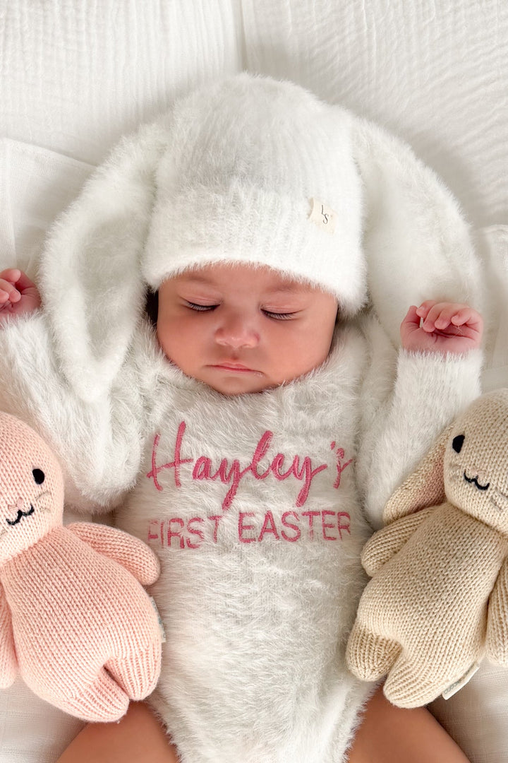 Bunny Fluffy Knitted Beanie - Marshmallow