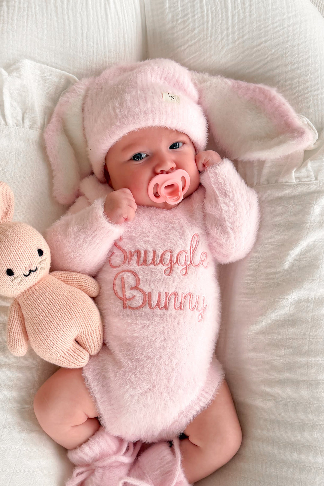 Bunny Fluffy Knitted Beanie - Pink