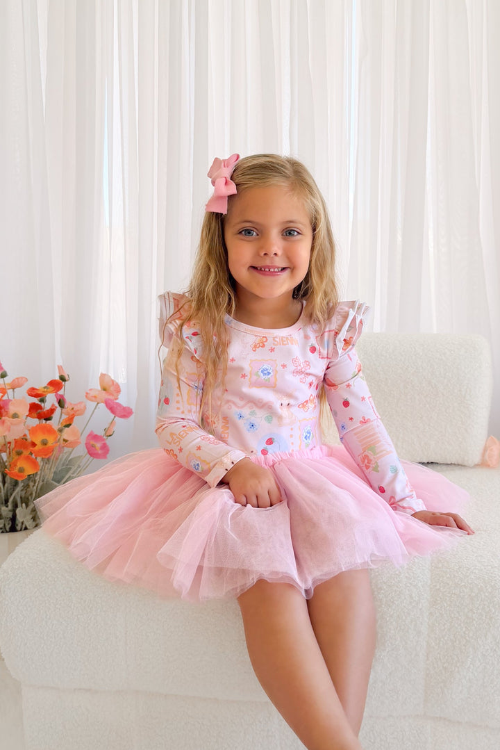 Long Sleeve Tutu Dress - Pink Easter Picnic