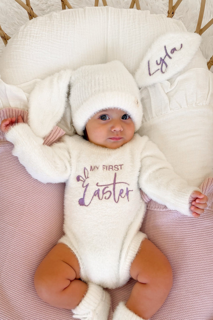 Bunny Fluffy Knitted Beanie - Marshmallow