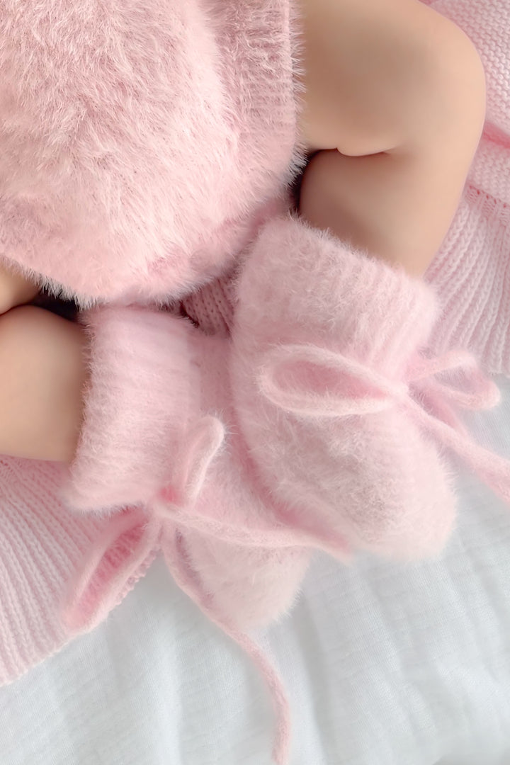 Fluffy Knitted Booties - Pink