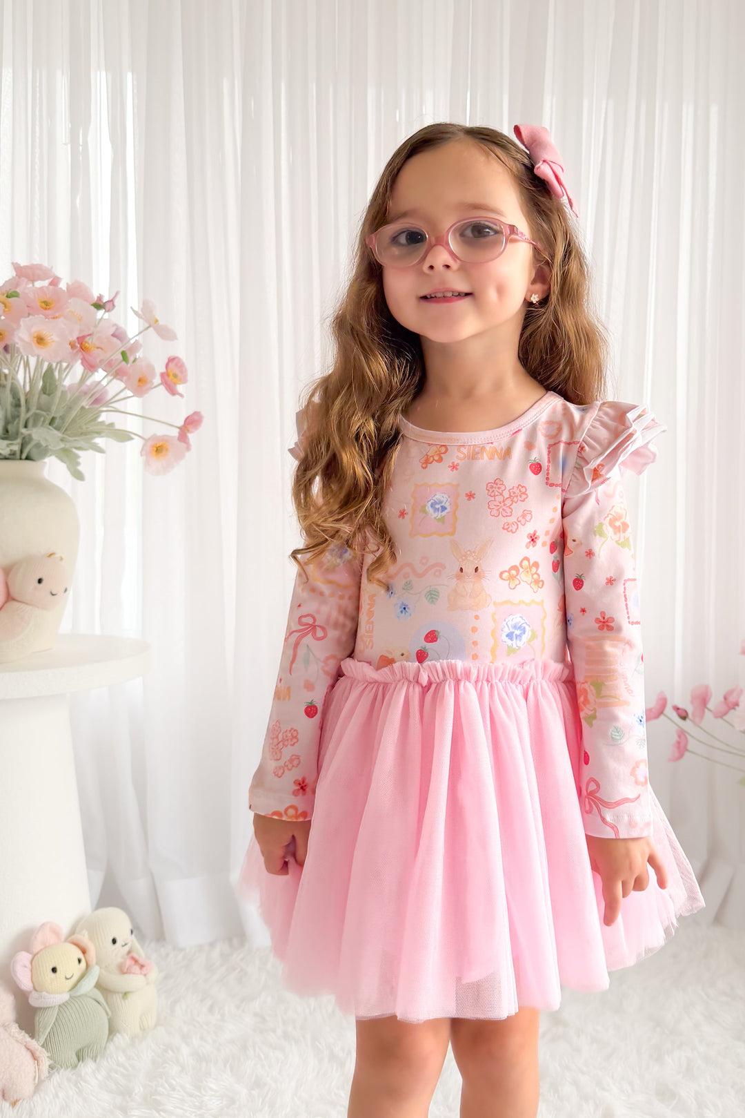 Long Sleeve Tutu Dress - Pink Easter Picnic