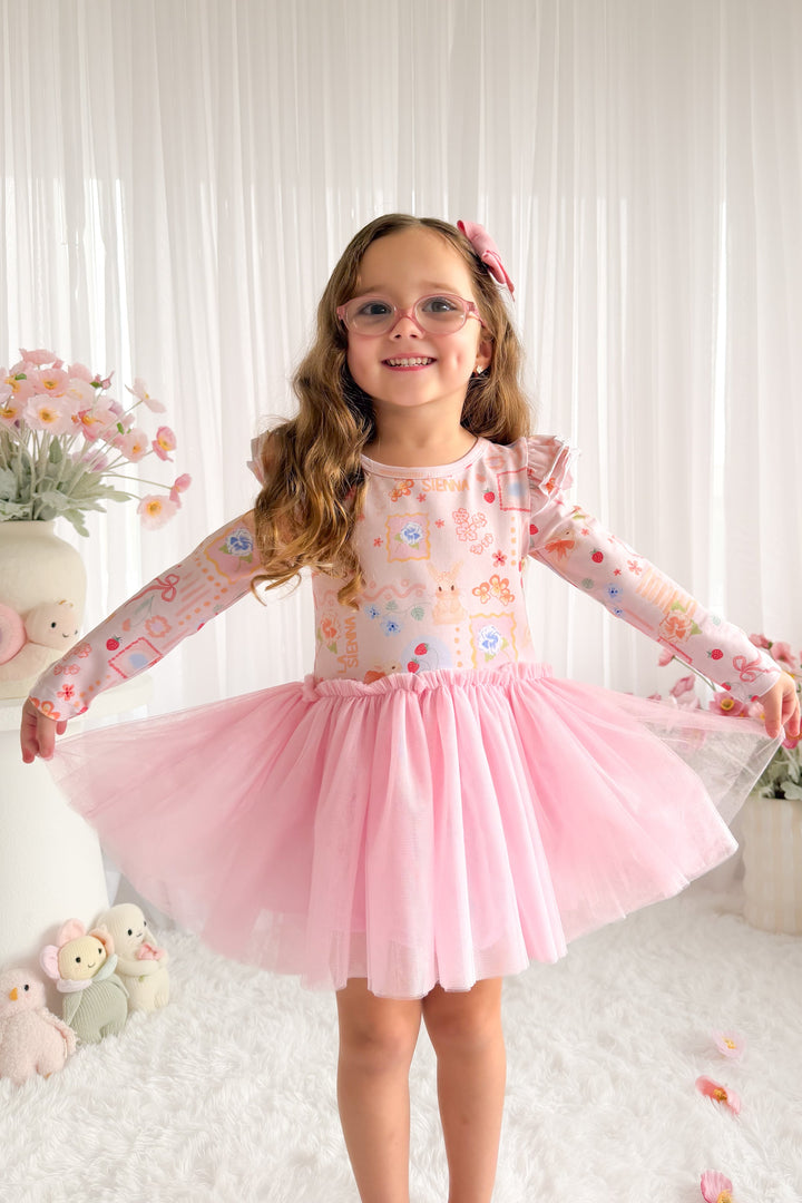 Long Sleeve Tutu Dress - Pink Easter Picnic