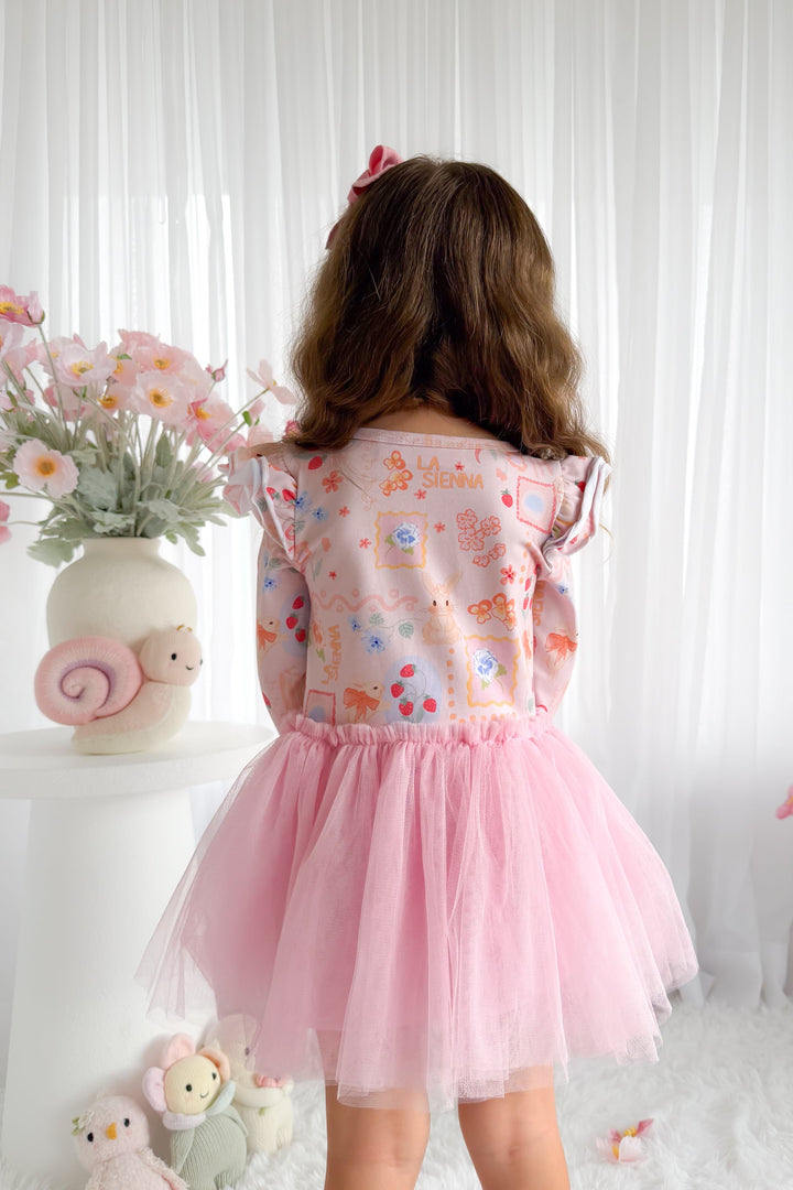 Long Sleeve Tutu Dress - Pink Easter Picnic