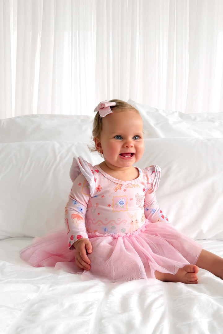 Long Sleeve Tutu Dress - Pink Easter Picnic