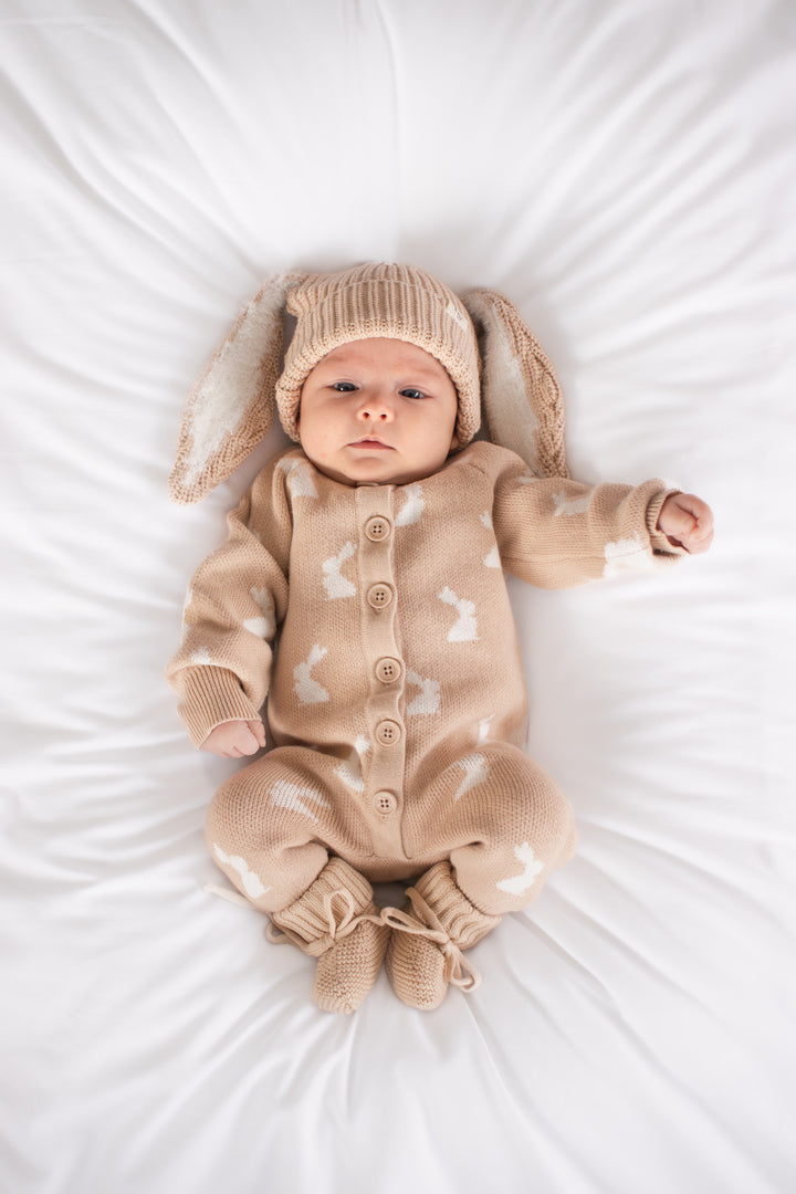 Knitted Louie Romper - Little Bunny Oat