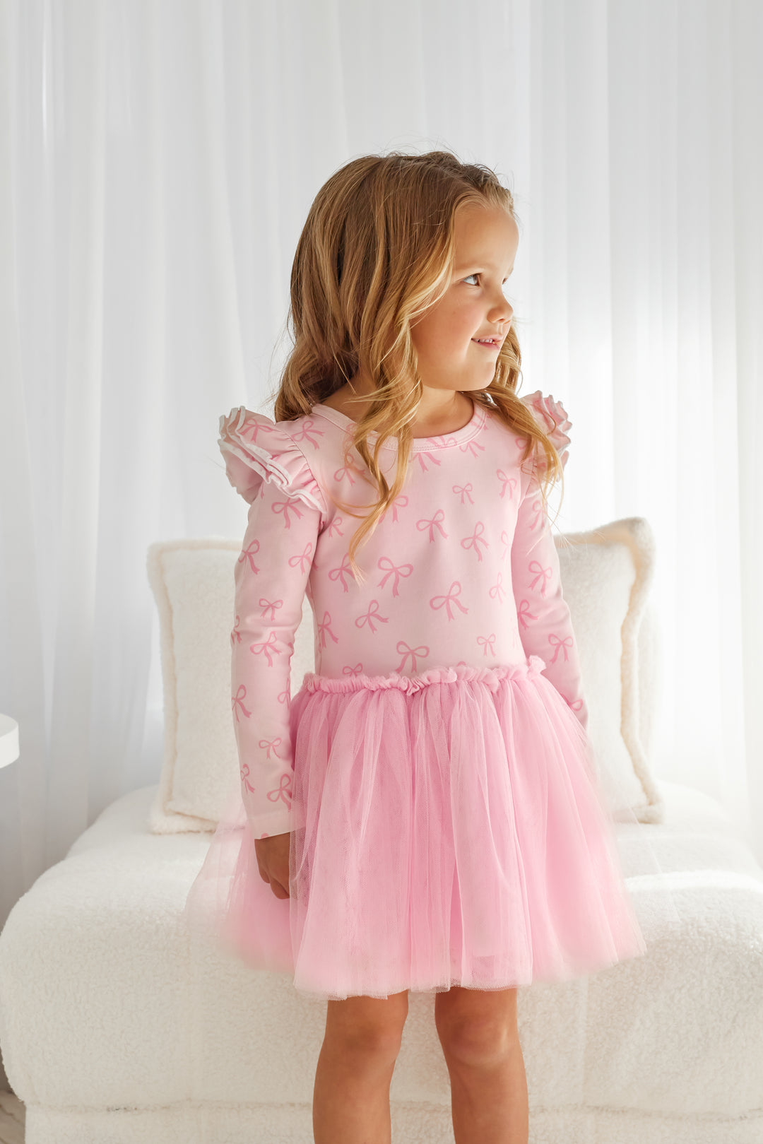 Long Sleeve Tutu Dress - Pink Bows