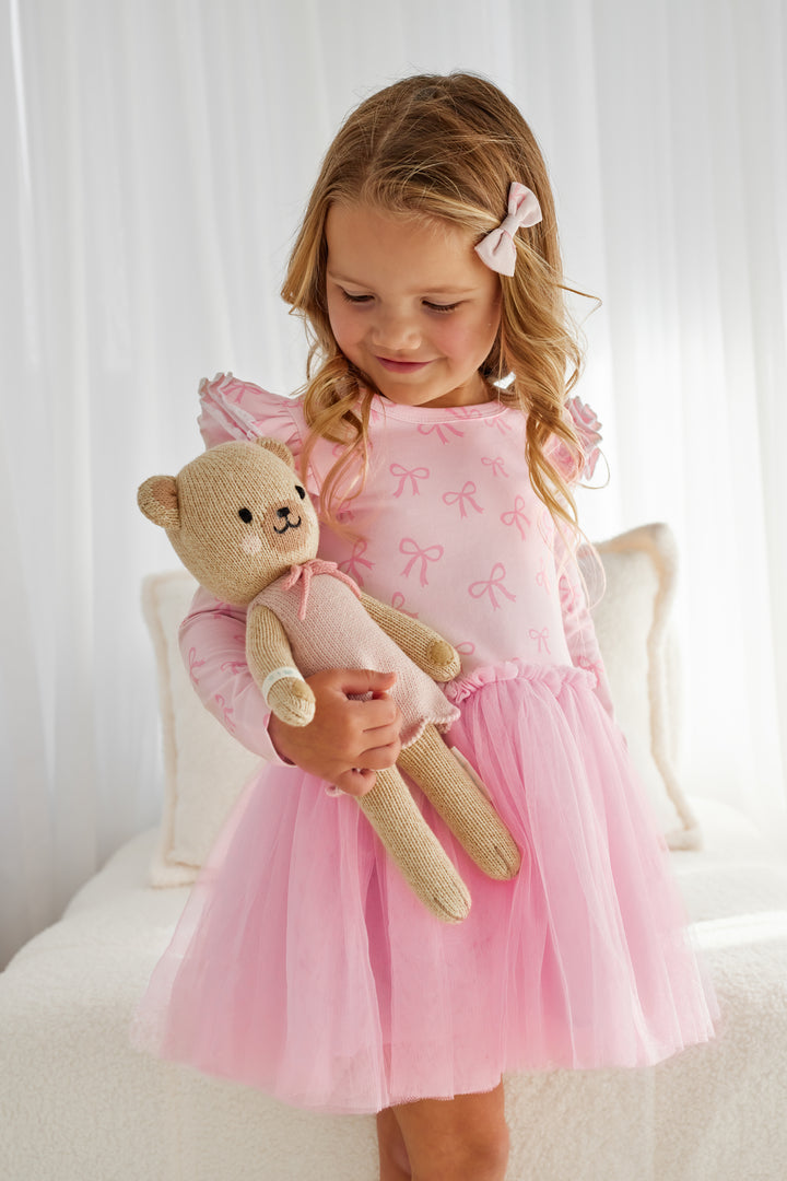 Long Sleeve Tutu Dress - Pink Bows