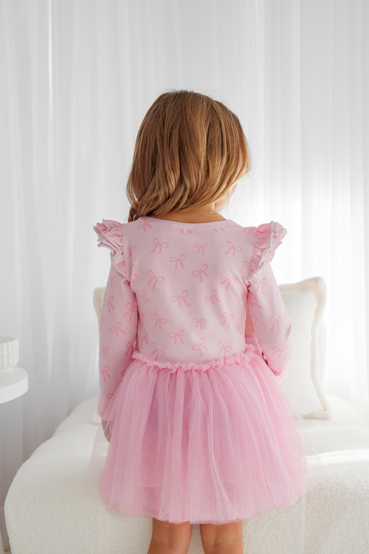 Long Sleeve Tutu Dress - Pink Bows