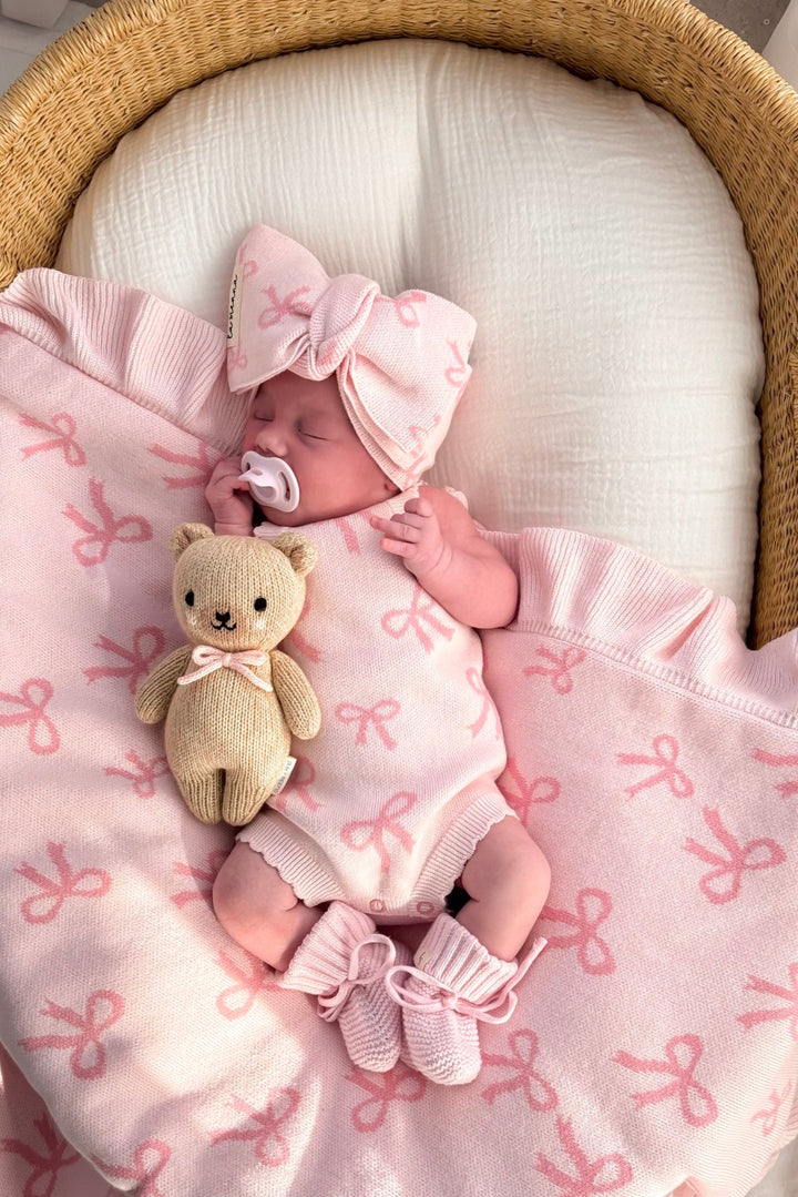 Classic Knitted Romper - Pink Bows