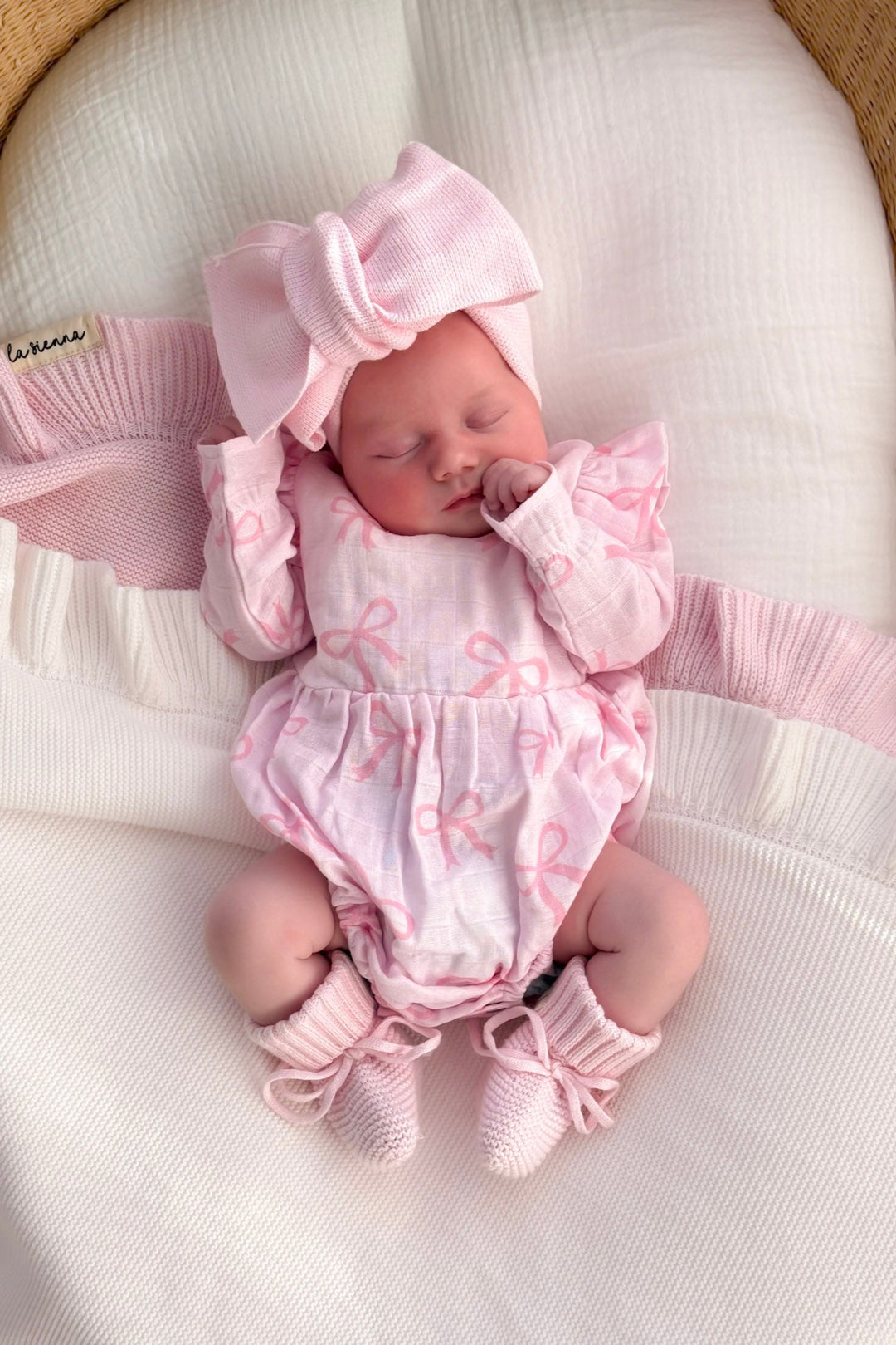 Muslin Frill Romper - Pink Bows