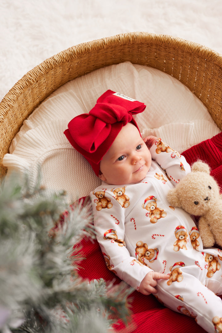 LS Zip Romper - Christmas Teddy