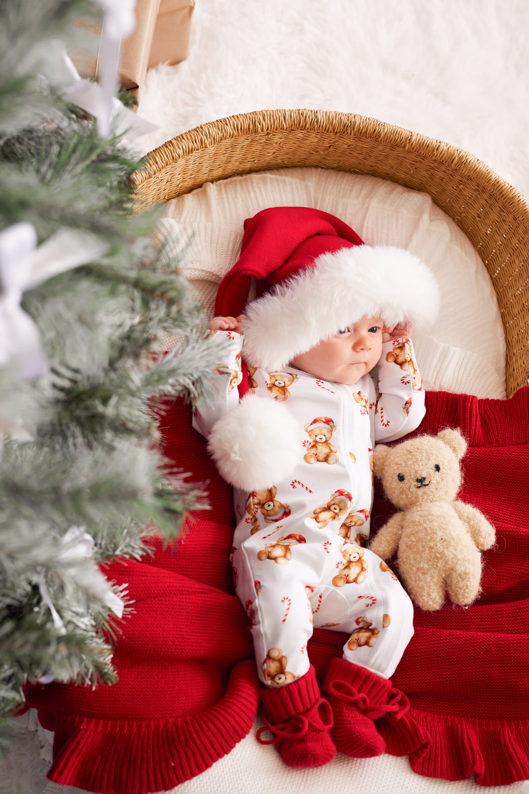 LS Zip Romper - Christmas Teddy