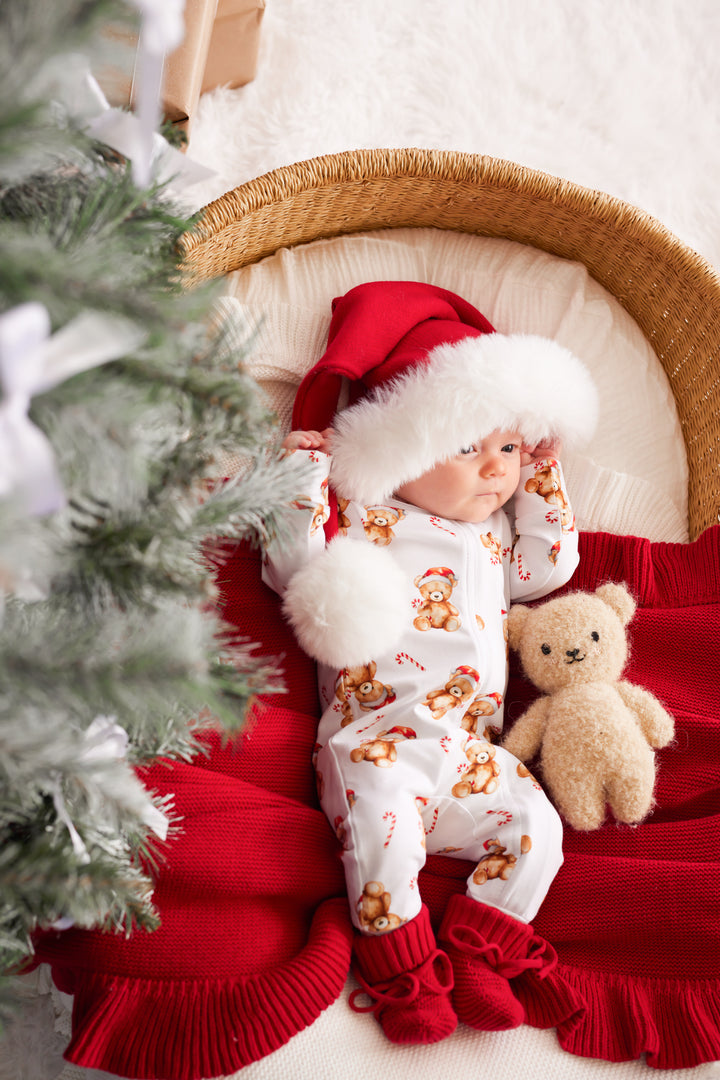 LS Zip Romper - Christmas Teddy