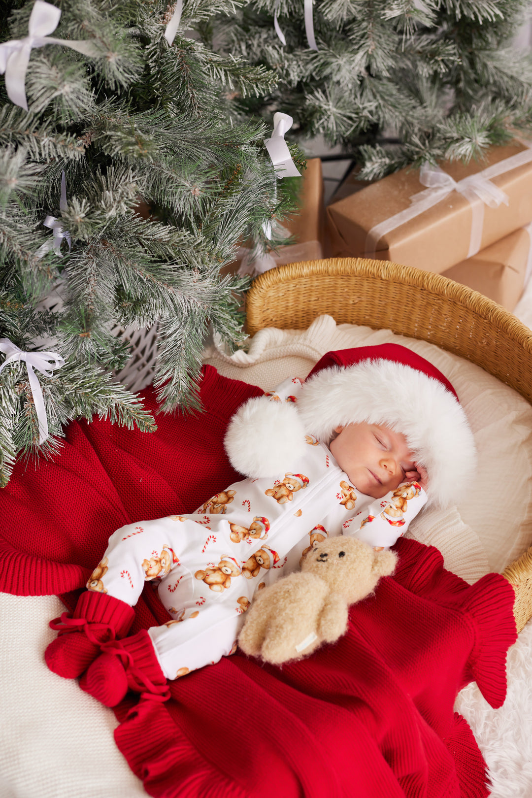 LS Zip Romper - Christmas Teddy