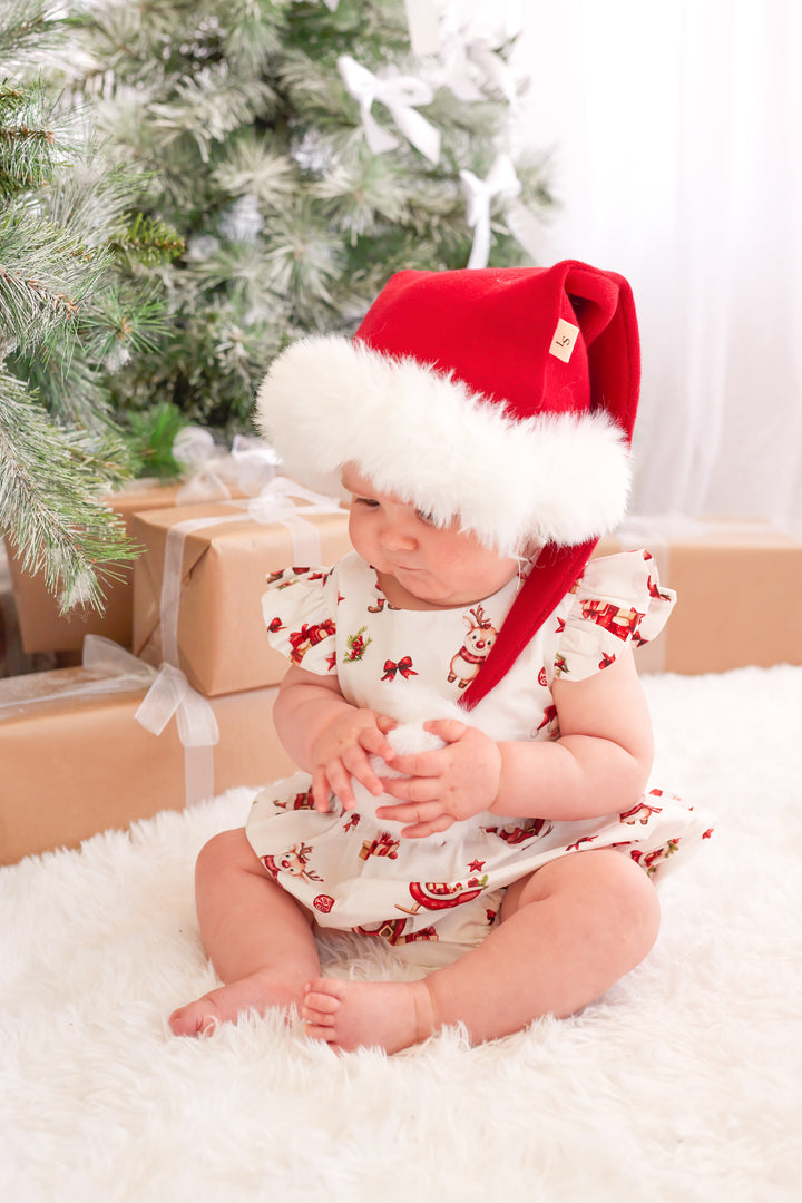 Short Sleeve Zipper Romper - Here Comes Santa Claus