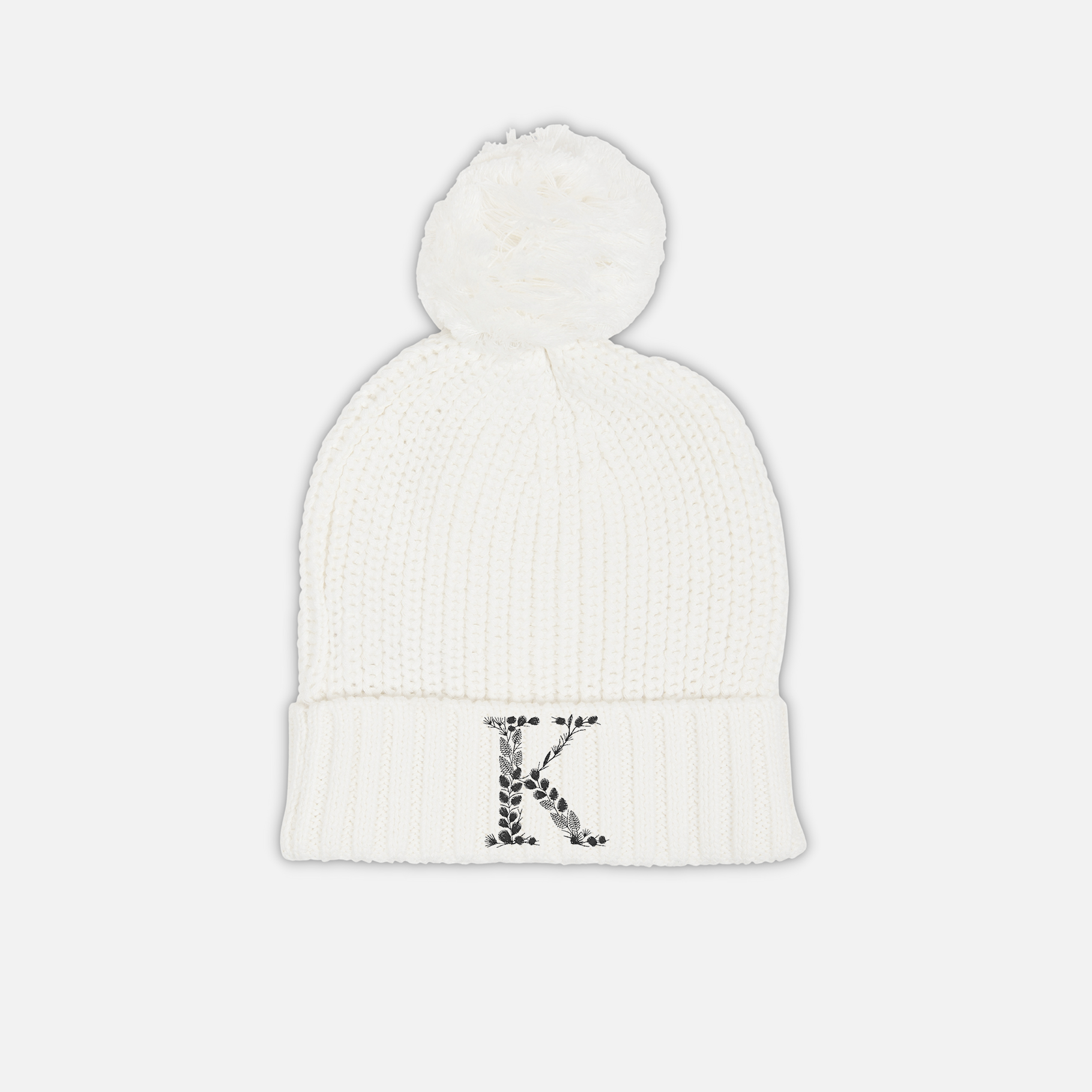 Embroidered Chunky Knit Beanie - Marshmallow