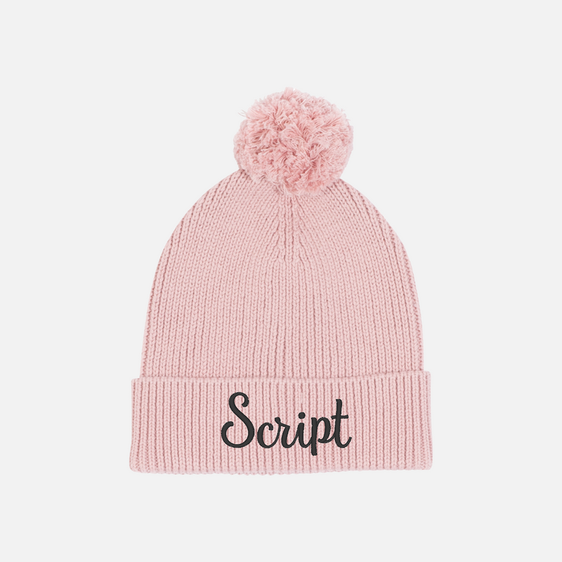 Embroidered Knitted Beanie - Rose Quartz