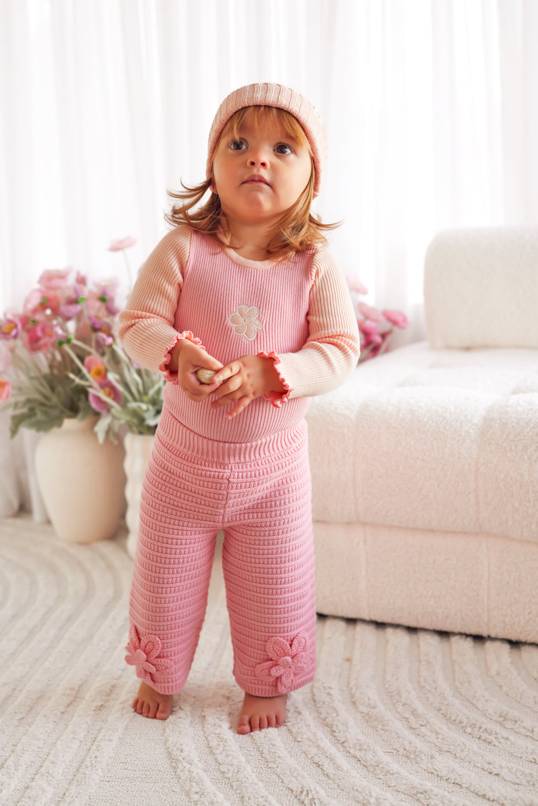 Knitted Wide Leg Pants - Ballet Pink