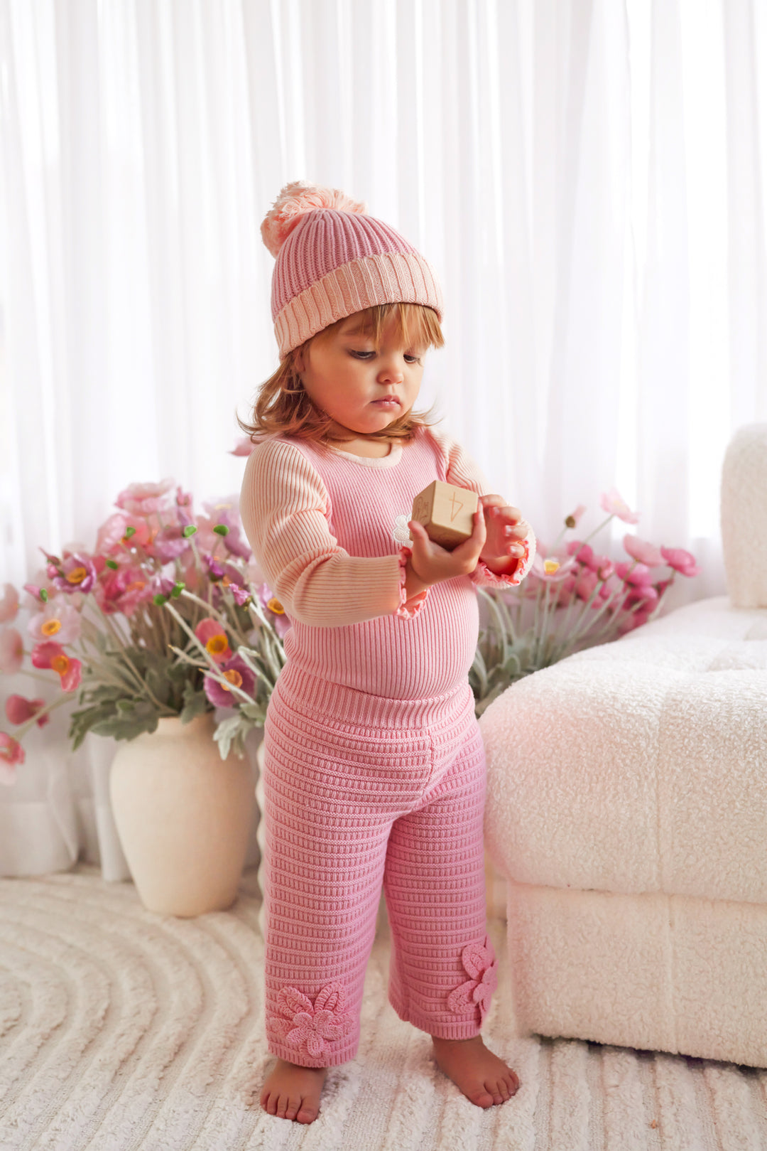 Knitted Wide Leg Pants - Ballet Pink