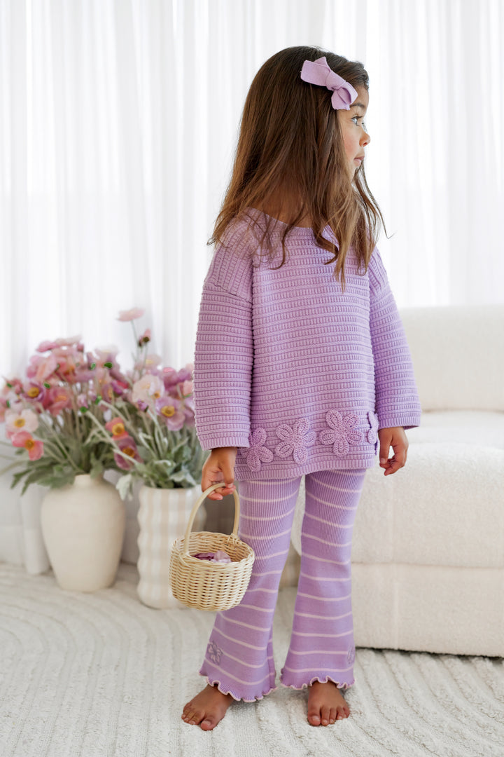 Knitted Flare Leggings - Wisteria Stripe