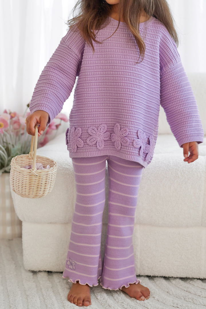 Knitted Flare Leggings - Wisteria Stripe