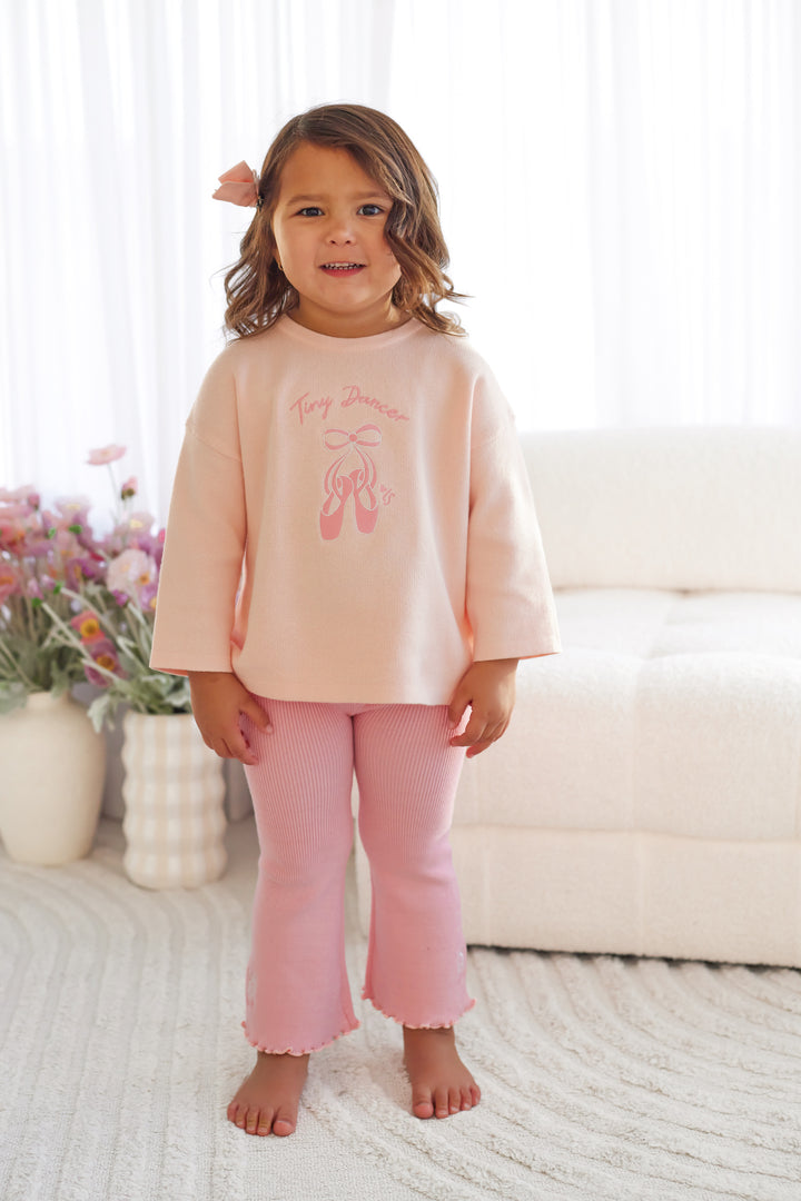 Knitted Flare Leggings - Ballet Pink