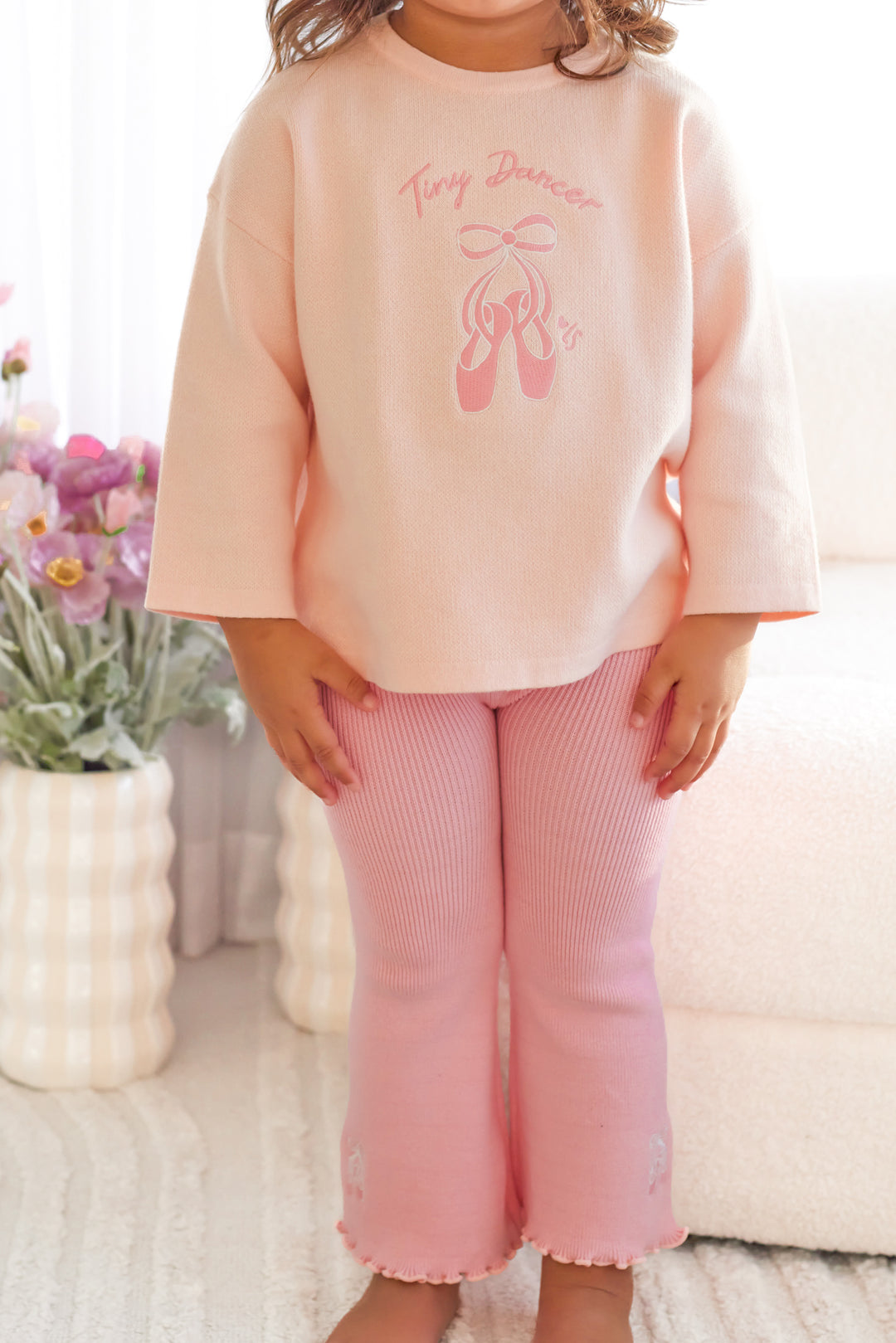 Knitted Flare Leggings - Ballet Pink