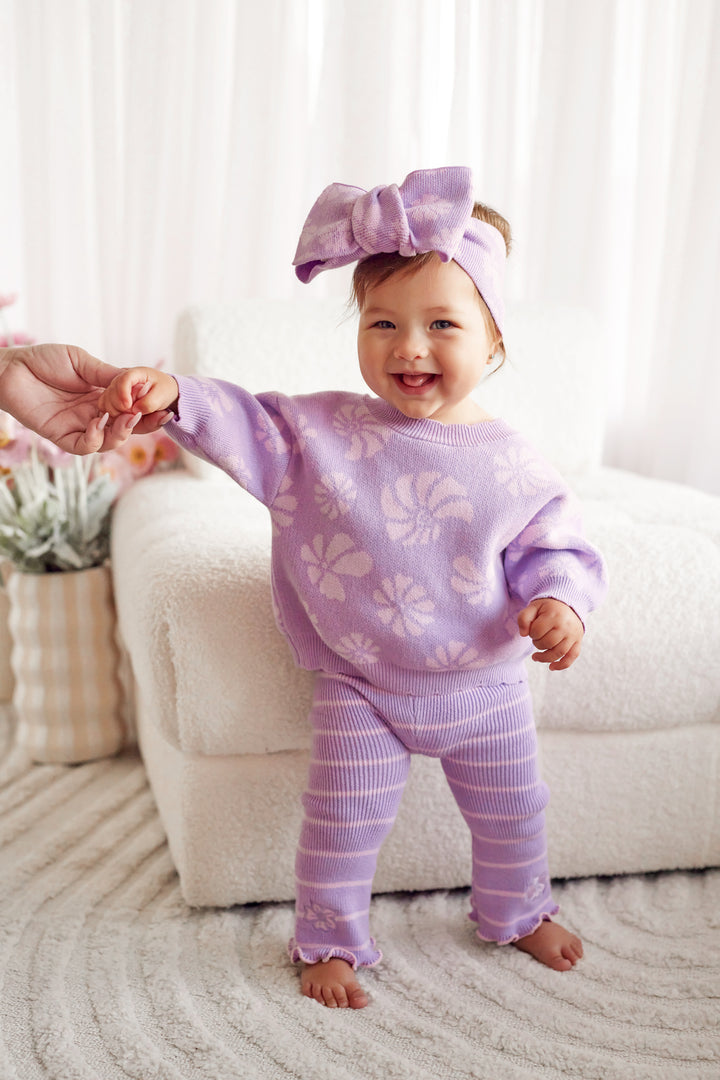 Knitted Flare Leggings - Wisteria Stripe