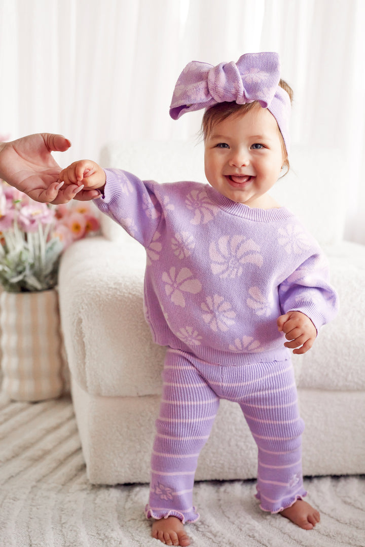Knitted Flare Leggings - Wisteria Stripe
