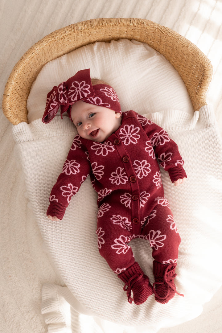 Knitted Louie Romper - Merlot Bloom
