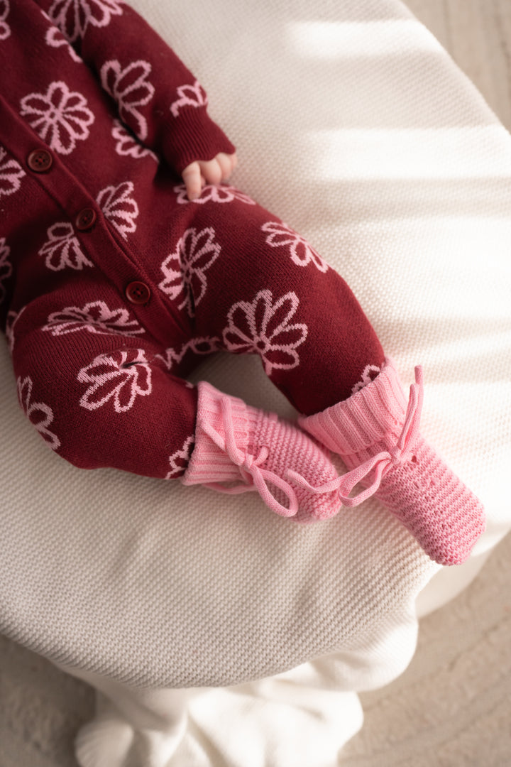 Knitted Booties - Peony Pink