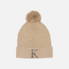 Embroidered Knitted Beanie - Almond