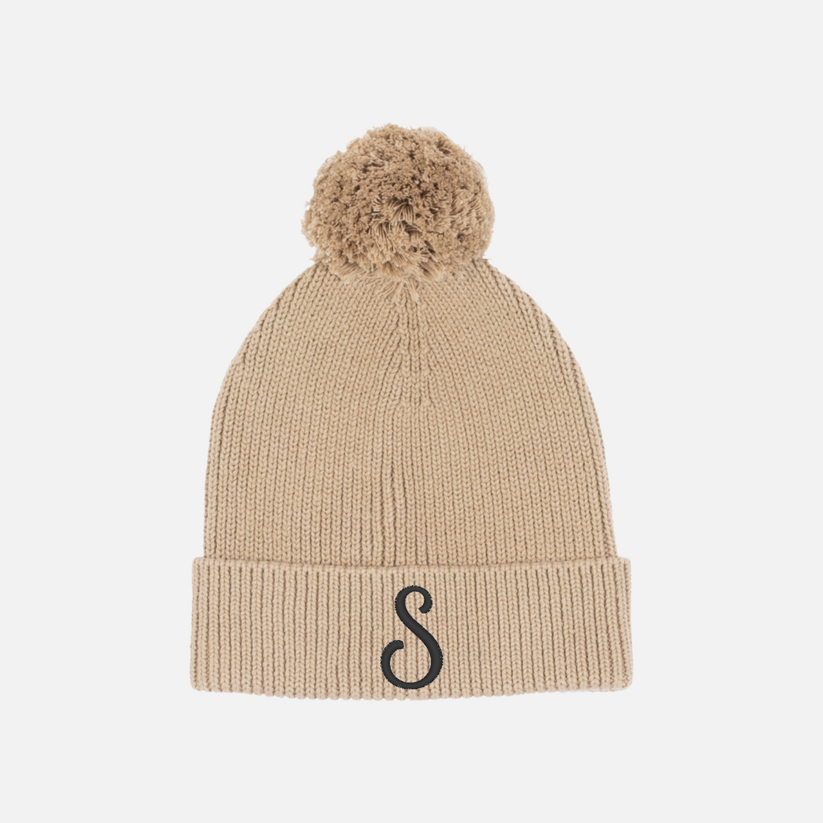 Embroidered Knitted Beanie - Almond
