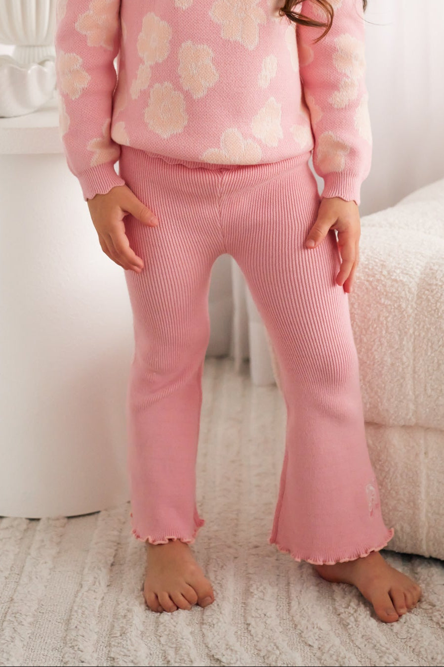 Knitted Flare Leggings - Ballet Pink