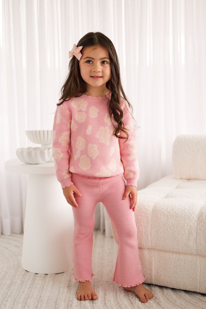 Knitted Flare Leggings - Ballet Pink