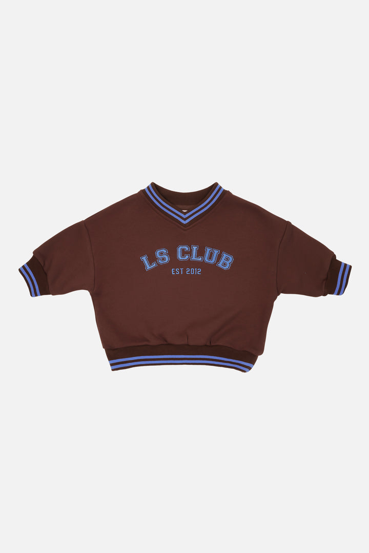 V Neck Logo Jumper - Chocolate