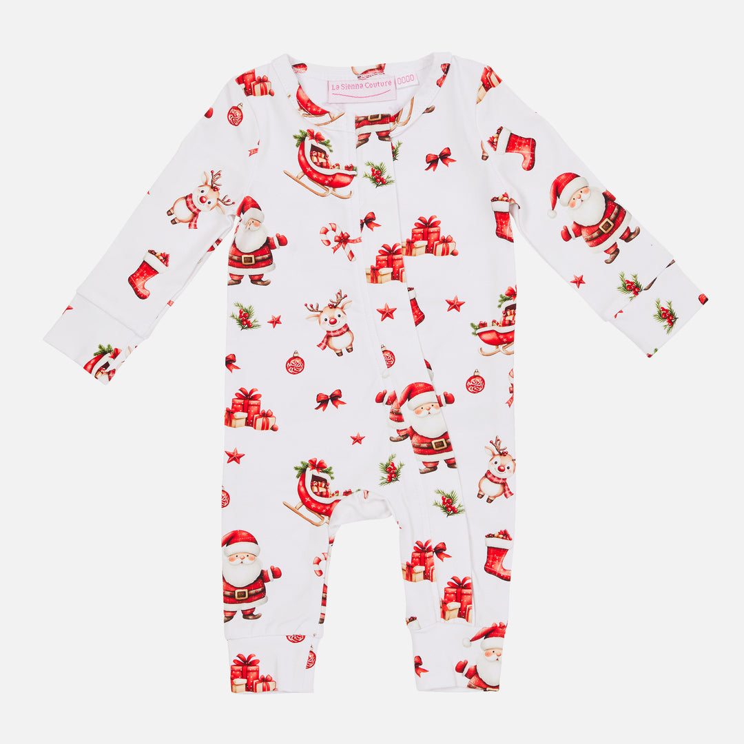 LS Zip Romper - Here Comes Santa Claus