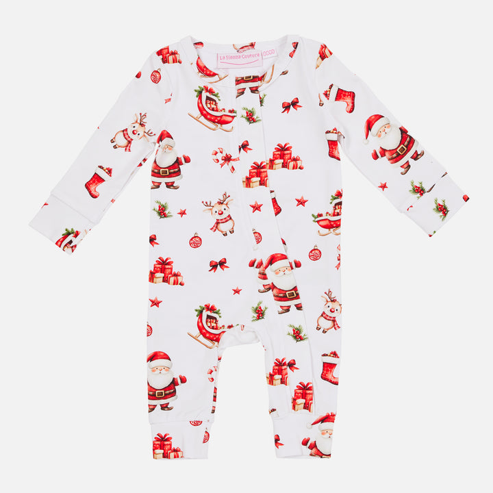 LS Zip Romper - Here Comes Santa Claus