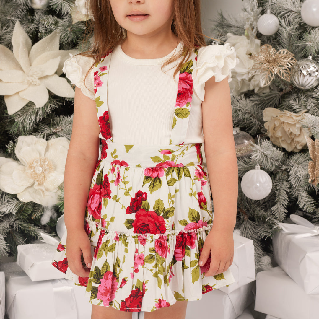 Ruffle Suspender Skirt - Ruby