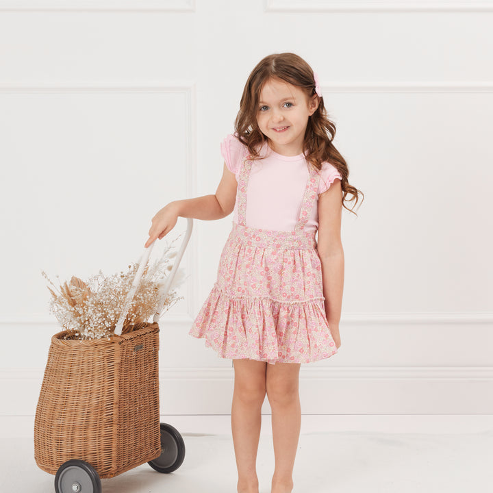 girls floral suspender skirt